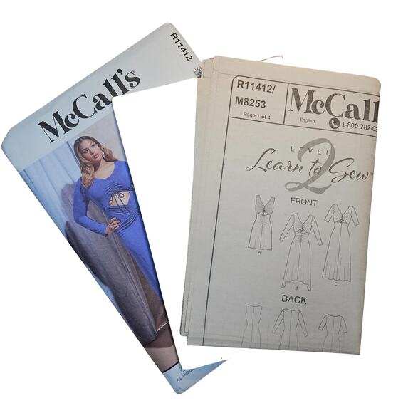 McCalls M8253 R11412 Sewing Pattern Misses Dresses Size 8-16 Uncut, FF - Picture 2 of 3